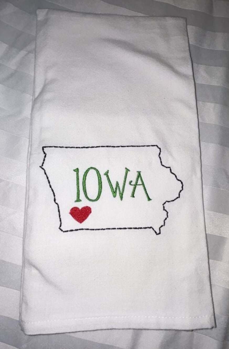 Embroidered Iowa State Outline Cotton Kitchen Dish Towel